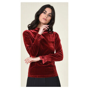 Molly Bracken Velvet Long Sleeve Tie Back Knit Top In Red Size L slim